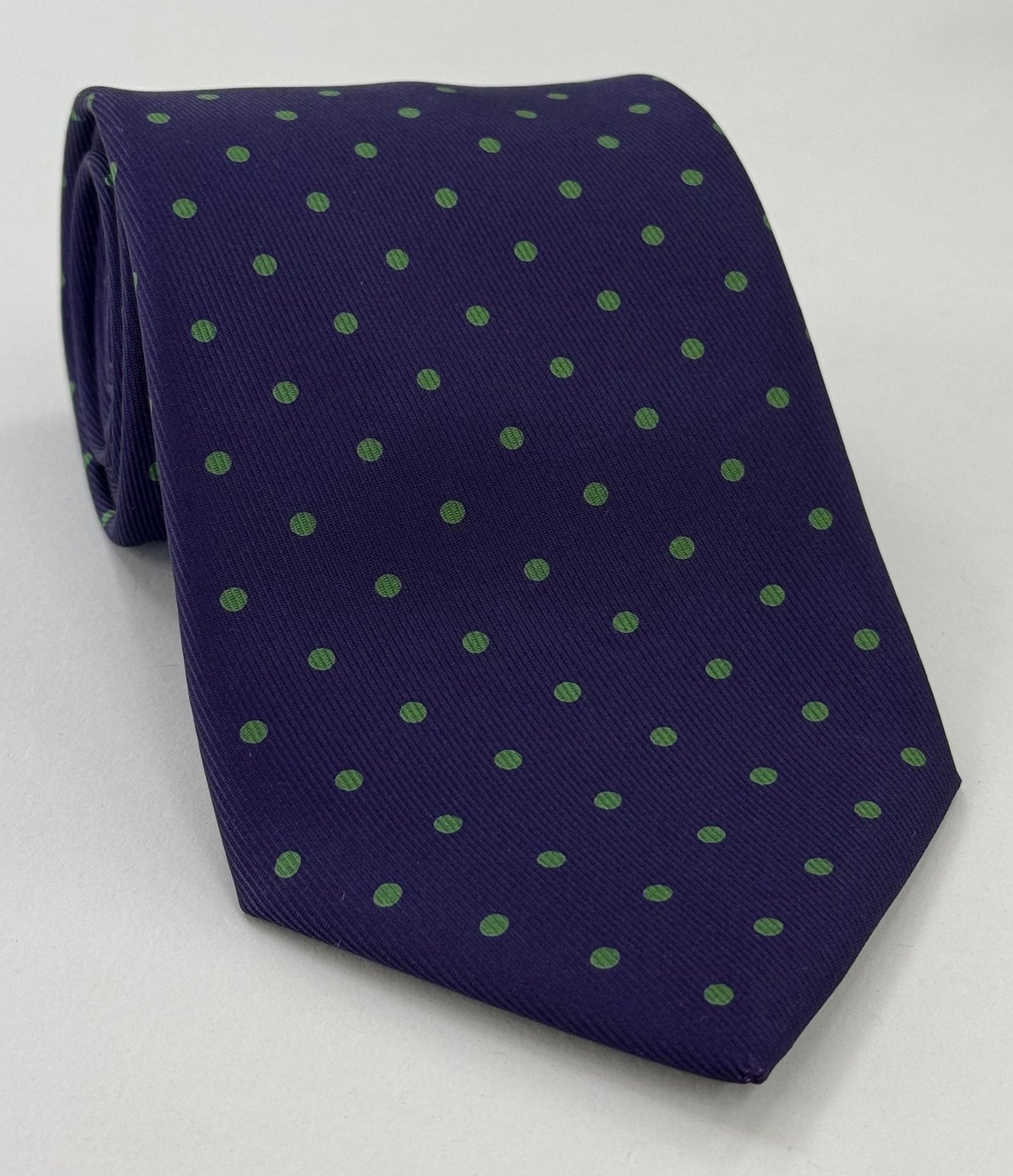 Purple on Dark Olive Green Print Dot Silk Tie MCDT-38