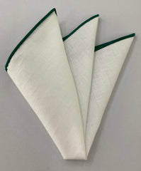 White Linen With Green Contrast Edges Pocket Square LLCP 3
