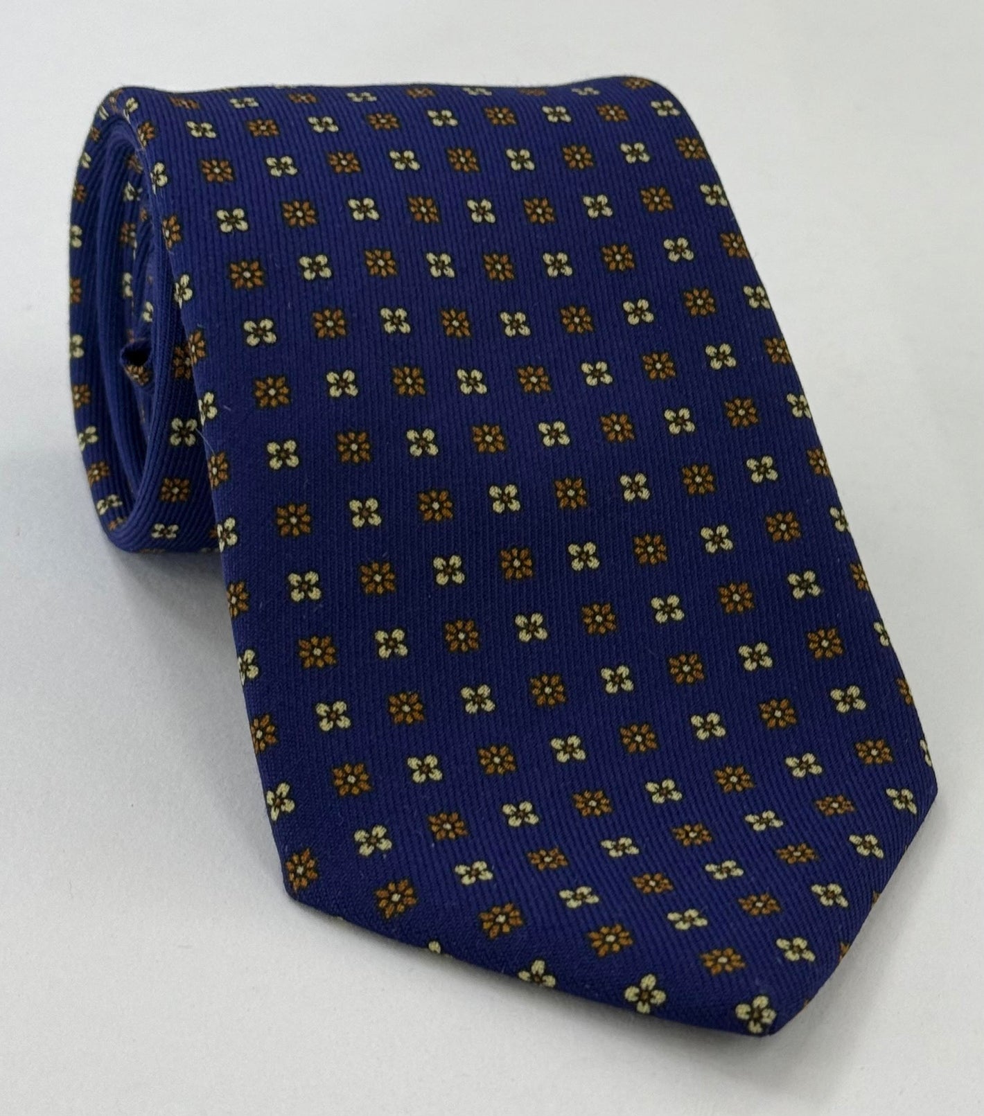 네이비 블루 패턴 찰스 울 타이 (번트 오렌지 & 오프 화이트) CHPT-2