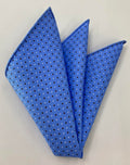 Chocolate & White on Sky Blue Macclesfield Print Silk Pocket Square MCP-269