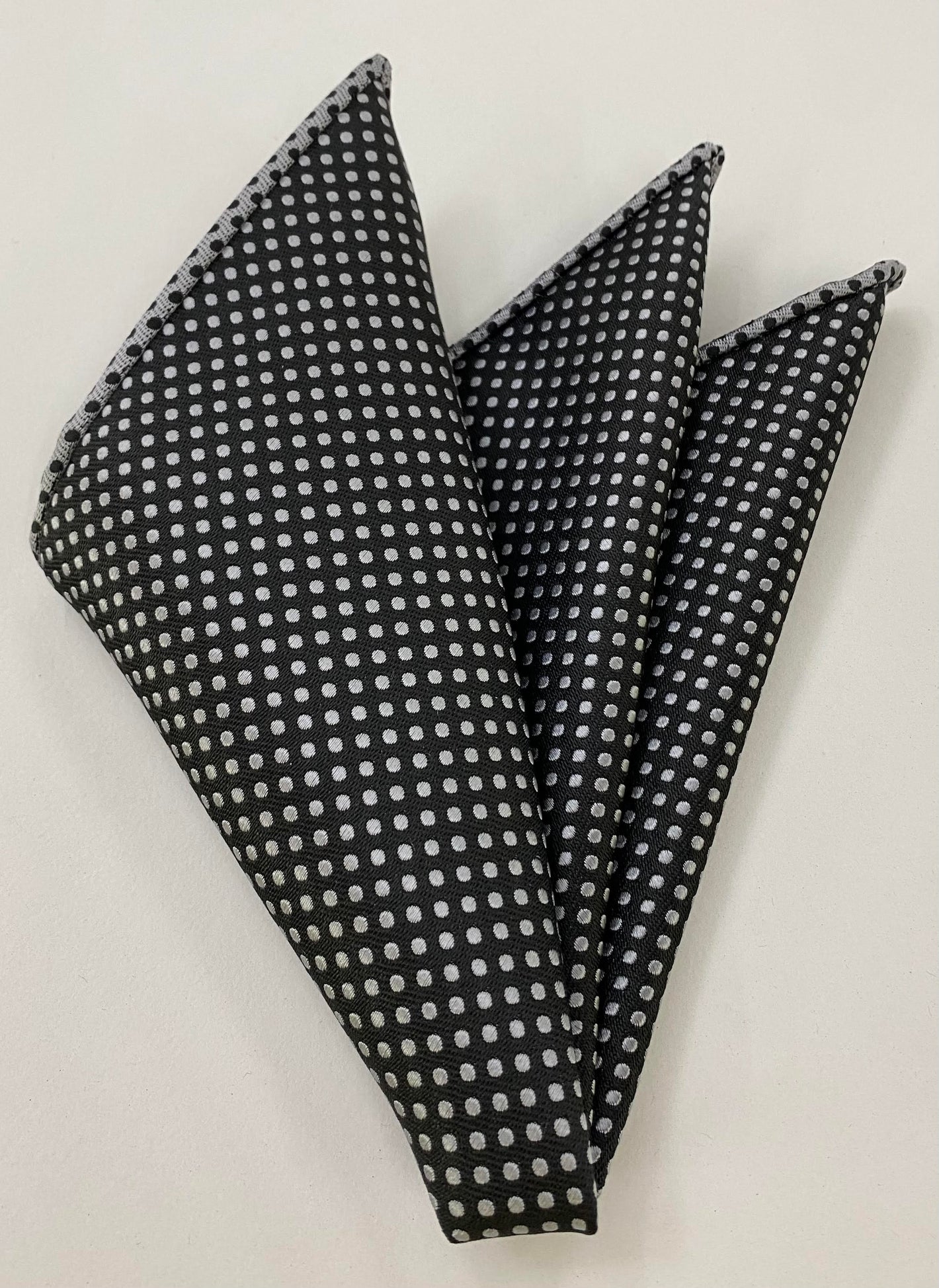 Silver on Black English Dot Silk Pocket Square #EDP-25