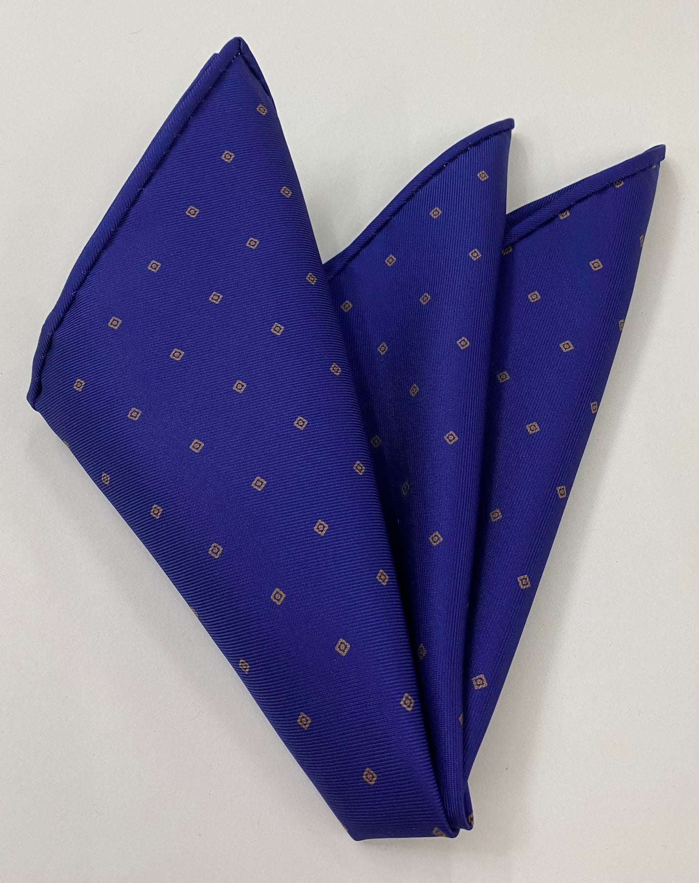 Brown on Blue Macclesfield Print Pattern Silk Pocket Square MCP-449