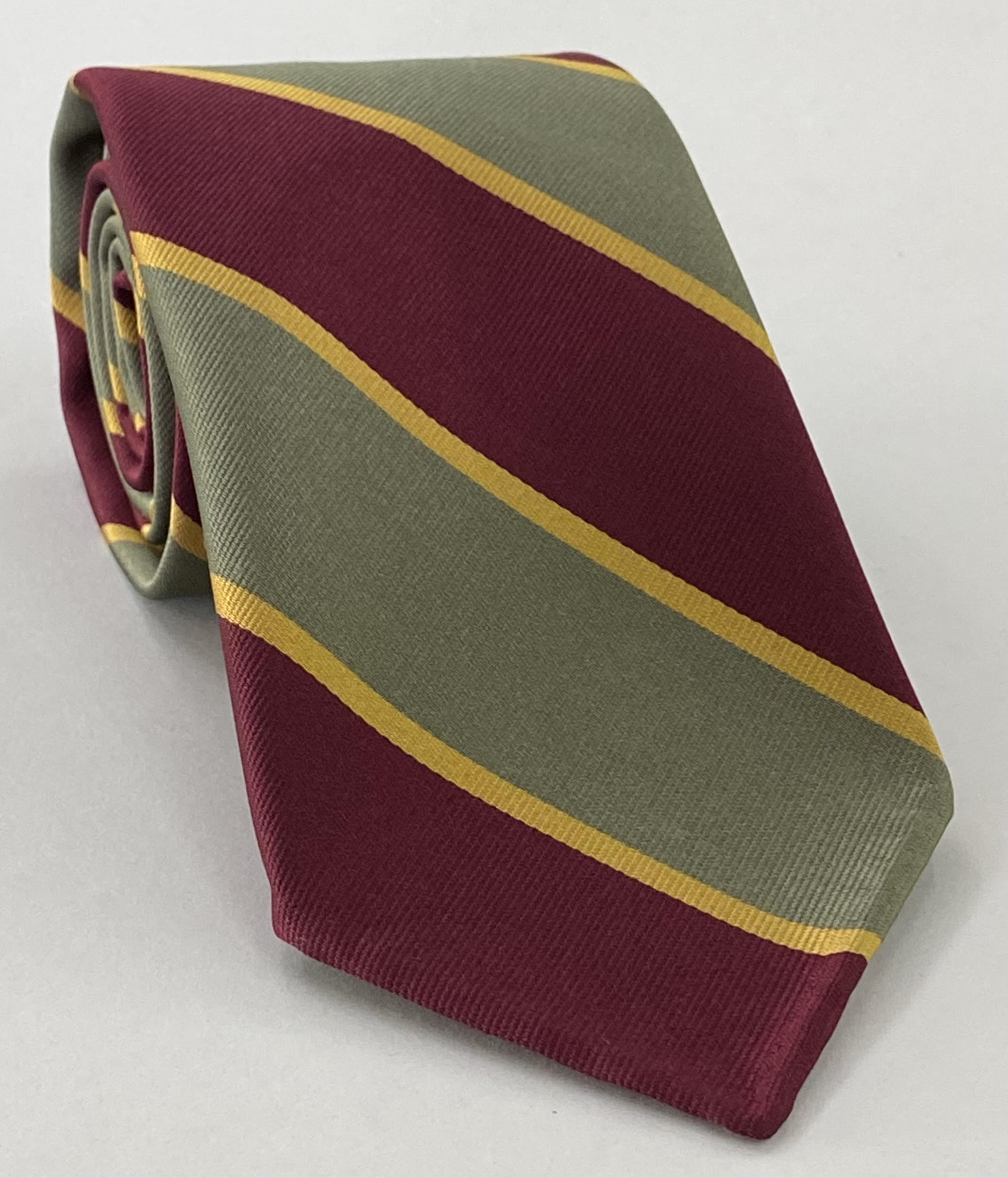 ナタル・マウンテッド・ライフルズ ストライプ シルクタイ RGT-12 セージ、バーガンディ＆イエローゴールド