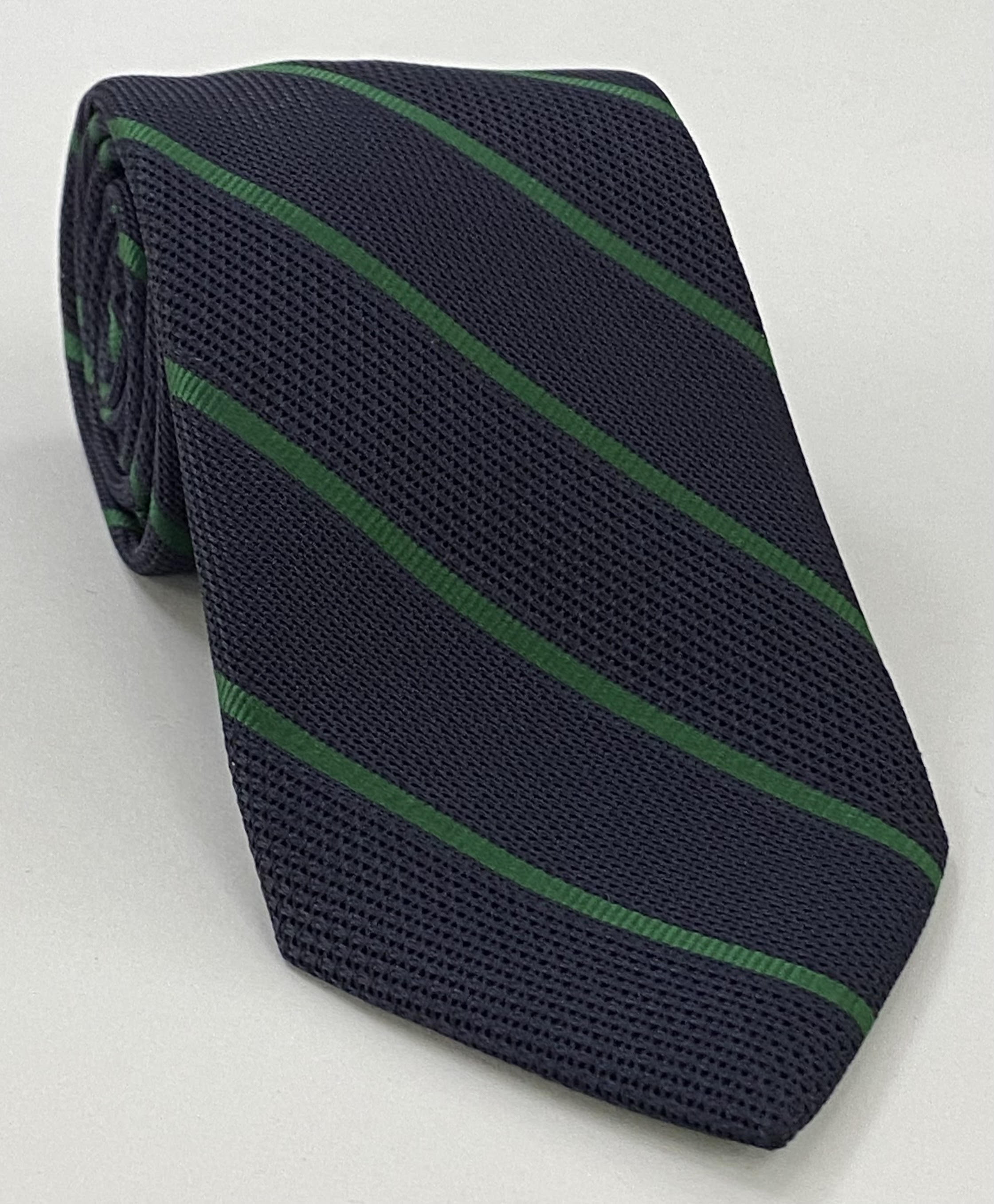 Bottle Green on Midnight Blue Grenadine Fina Reppe Stripe Silk Tie GFRST-6