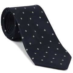 {[en]:Silver/White on Midnight Blue Macclesfield Print Pattern Silk Tie