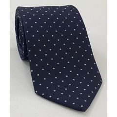 White on Dark Navy Blue Print Pattern Silk Tie MCT-639