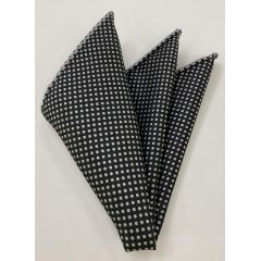 Silver on Black English Dot Silk Pocket Square #EDP-25