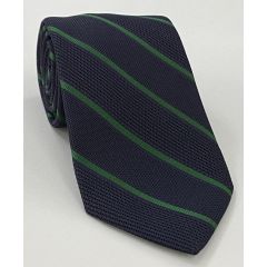 Bottle Green on Midnight Blue Grenadine Fina Reppe Stripe Silk Tie GFRST-6