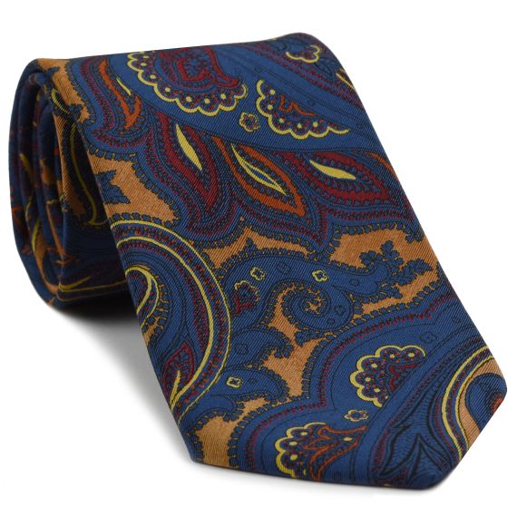 {[en]:Yellow / Red / Black on Navy Blue Atkinsons Printed Irish Poplin Tie