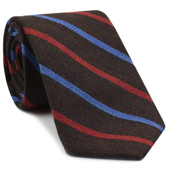 {[en]:Light Lavender & Red Stripes on Dark Camel Wool Tie