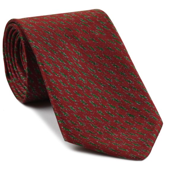 {[en]:White & Green on Red Mudmee Silk Tie