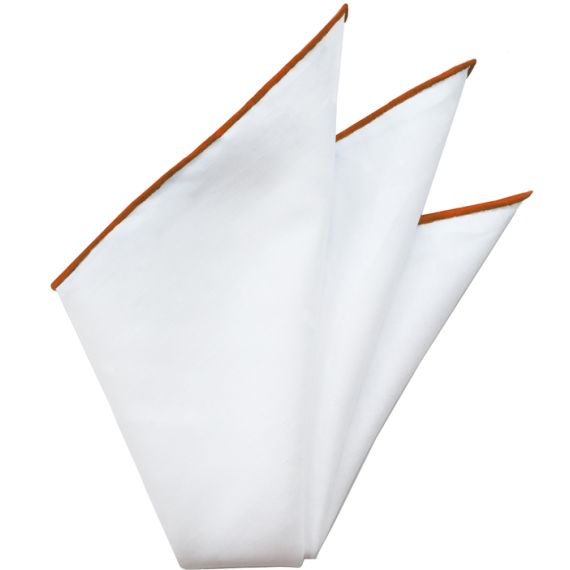 {[en]:Natural White Linen/Cotton With Reddish/Orange Contrast Edges Pocket Square