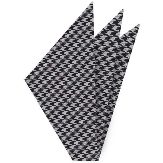 {[en]:Black & White Hounds Tooth Silk Pocket Square