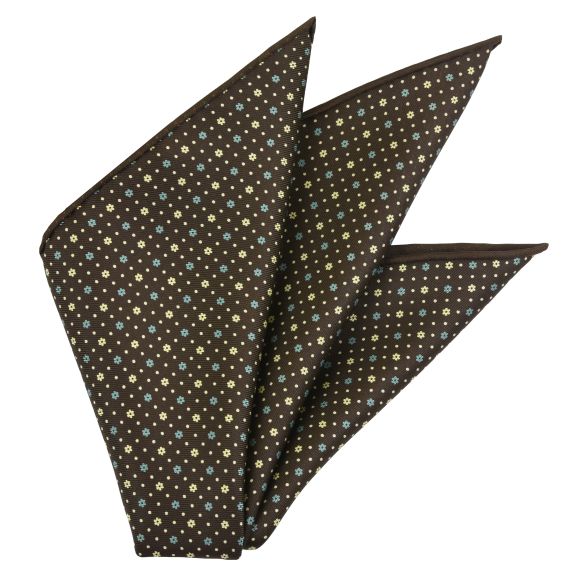 {[en]:Sky Blue, White & Light Yellow on Dark Chocolate Macclesfield Print Silk Pocket Square