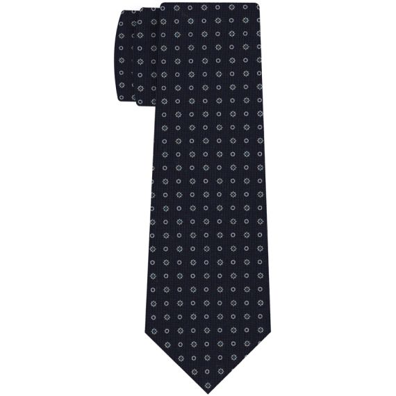 {[en]:Off-White & Sky Blue on Midnight Blue Macclesfield Print Pattern Silk Tie