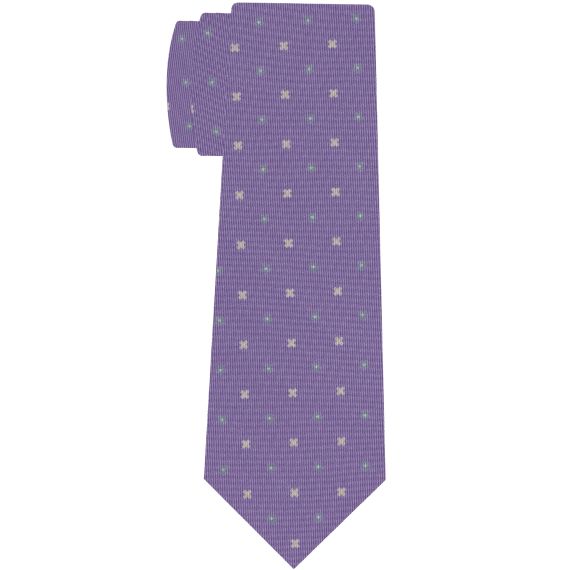 Sky Blue & White on Lavender Macclesfield Print Pattern Silk Tie #MCT-551