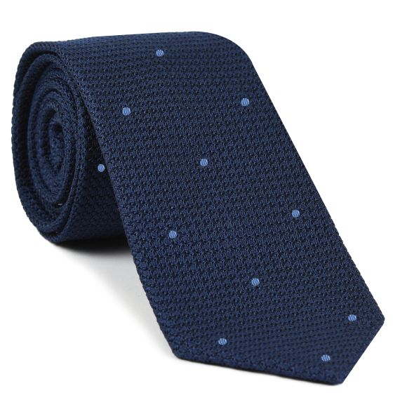 Soft Navy Blue Grenadine Grossa with Sky Blue (Hand Sewn) Pin Dots Silk Tie #GGDT-11 (3)