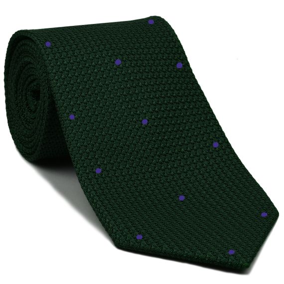 {[en]:Forest Green Grenadine Grossa with Purple (Hand Sewn) Pin Dots Silk Tie