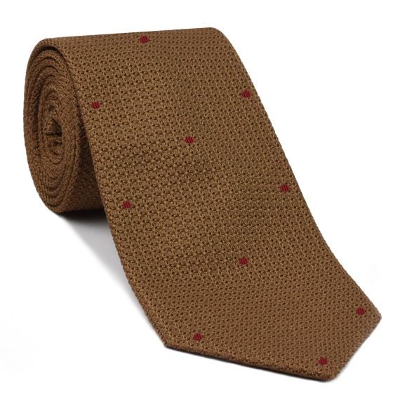 {[en]:Chocolate Grenadine Grossa with Dark Red (Hand Sewn) Pin Dots Silk Tie