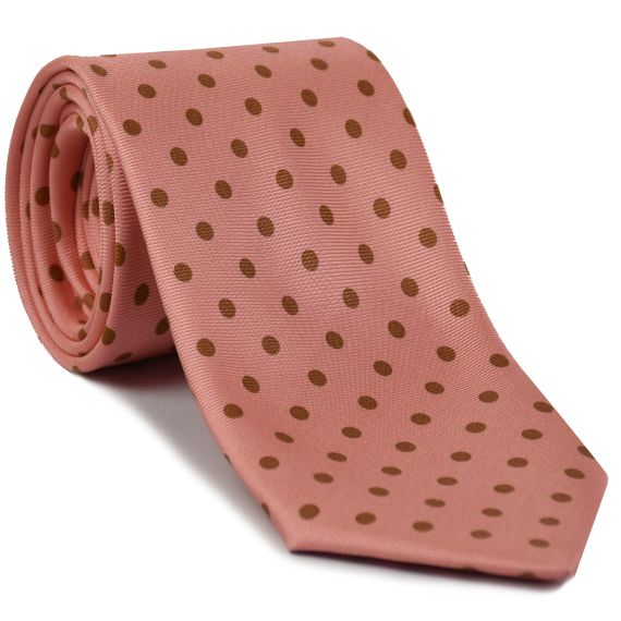 {[en]:Sage on Light Salmon Macclesfield Print Dot Silk Tie