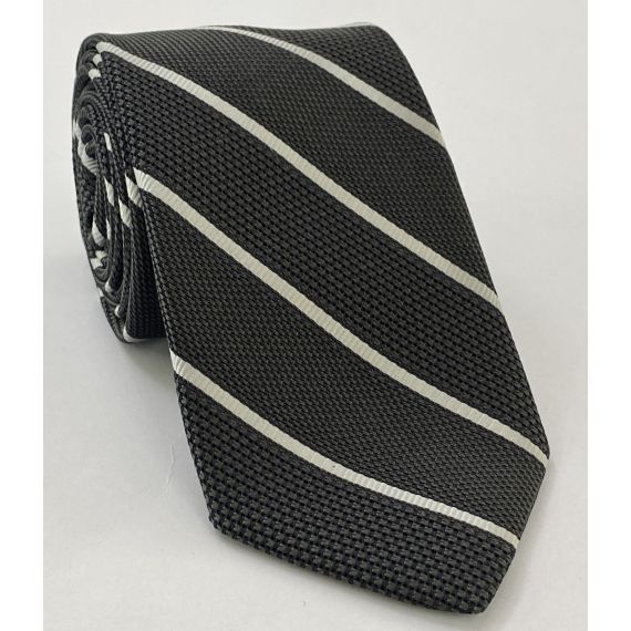 Silver on Charcoal Gray  Grenadine Fina Reppe Stripe Silk Tie GFRST-8