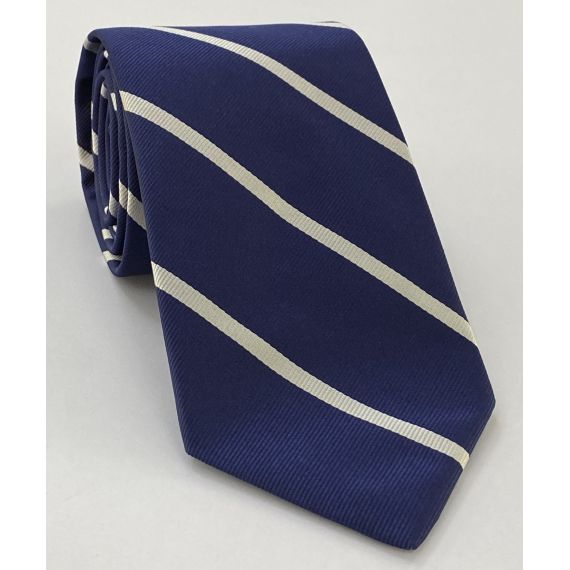 Trinity College, Oxford Stripe Silk Tie UKU-13 White on Navy Blue