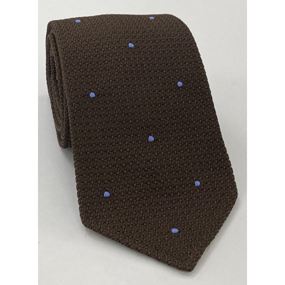 Bitter Chocolate Grenadine Grossa with Sky Blue (Hand Sewn) Pin Dots Silk Tie #GGDT-6 (3)