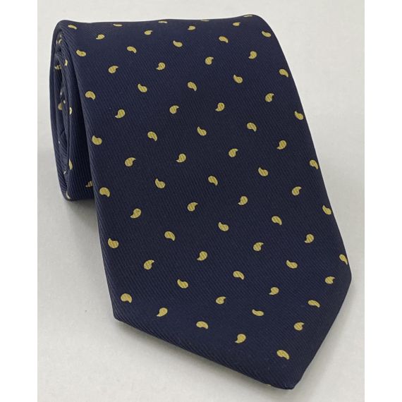 Light Gold on Midnight Blue Macclesfield Print Silk Tie MCT-281