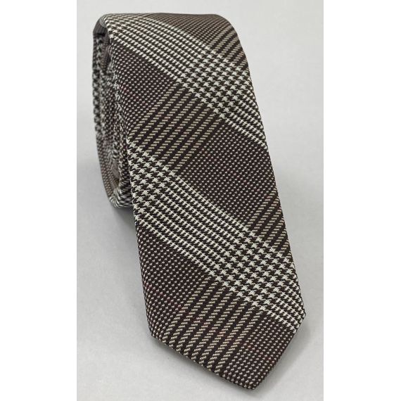 Dark Brown Large Prince Of Wales Silk Tie PWT-2