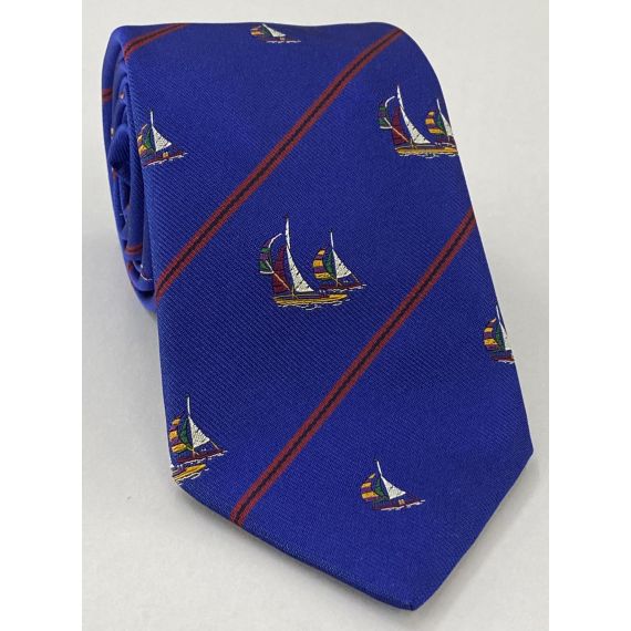 White, Red, Purple, Dark Green, Yellow & Black on Navy Blue Sailing Tie ST-2