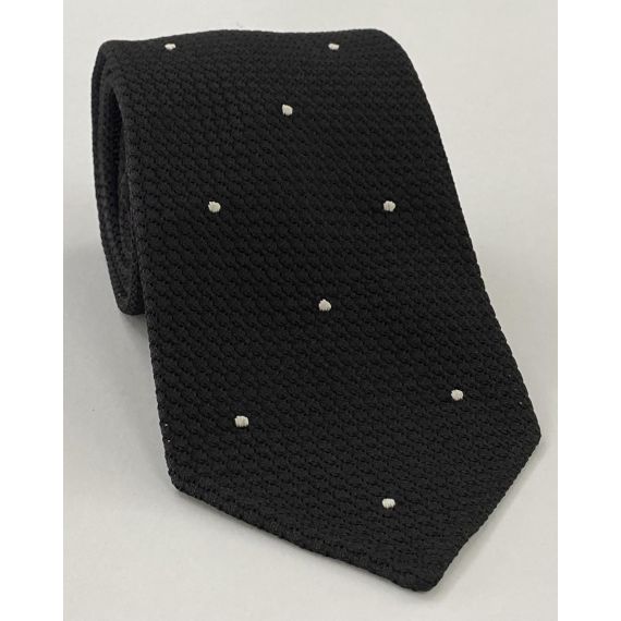 Black Grenadine Grossa with Silver (Hand Sewn) Pin Dots Silk Tie GGDT-7 (2)