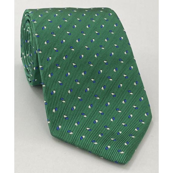 Blue, White on Black & Green English Geometric Silk Tie EGT-2