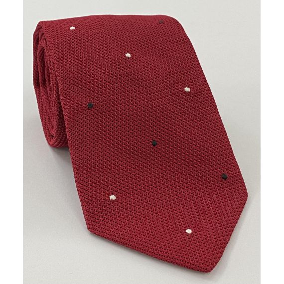 Red Grenadine Fina Silk Tie (1,37) - Hand Sewn Pin Dots Silk Tie GFDT-1