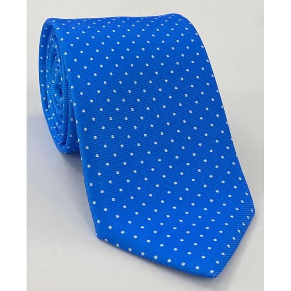 Off-White on Ocean Blue Print Pin Dot Silk Tie MCPDT-32