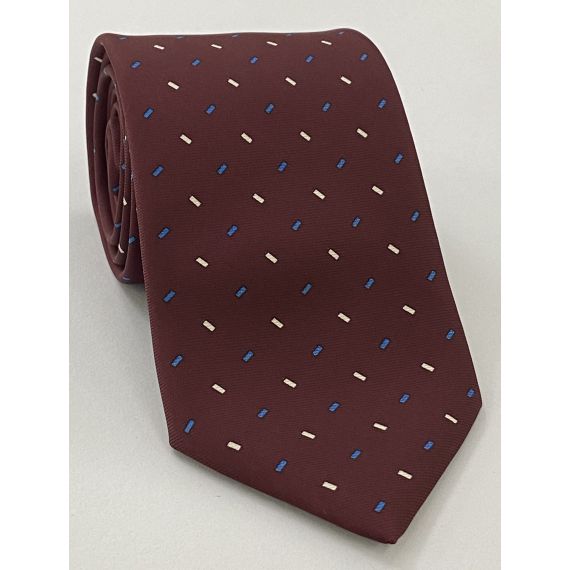 Off-White & Blue on Burgundy Macclesfield Printed Silk Tie MCT-122