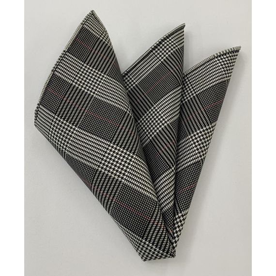 Black & White Large Prince Of Wales Silk Pocket Square #PWP-3