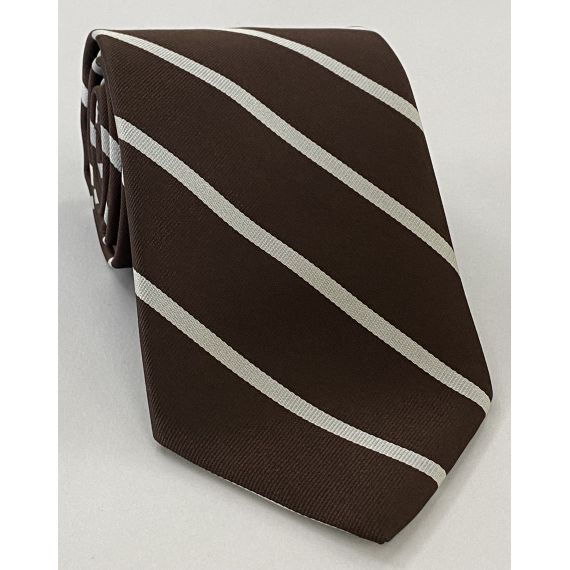 New College, Oxford Stripe Silk Tie UKU-7 White on Bitter Chocolate