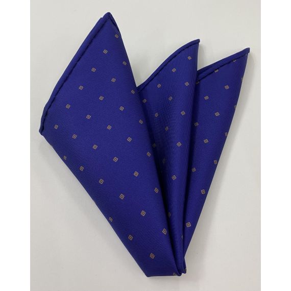 Brown on Blue Macclesfield Print Pattern Silk Pocket Square MCP-449