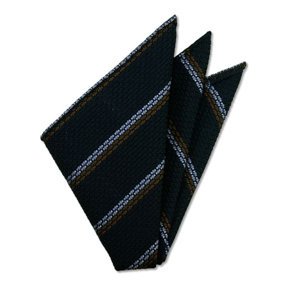 {[en]:Powder Blue & Brown Stripes On Midnight Blue Grenadine Grossa Silk Pocket Square