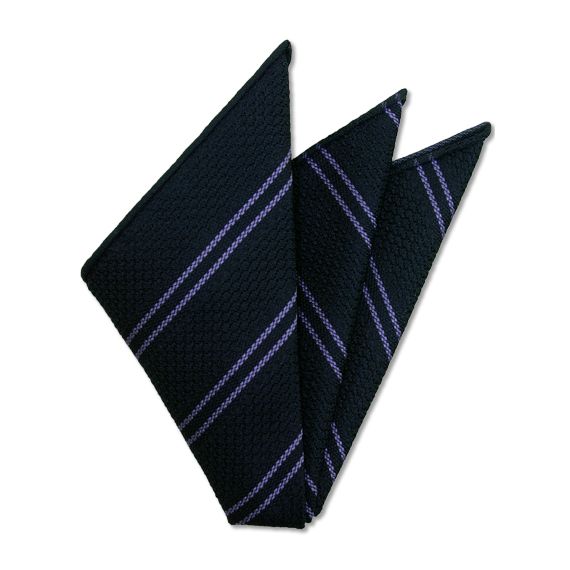 {[en]:Lavender Stripe On Midnight Blue Grenadine Grossa Silk Pocket Square